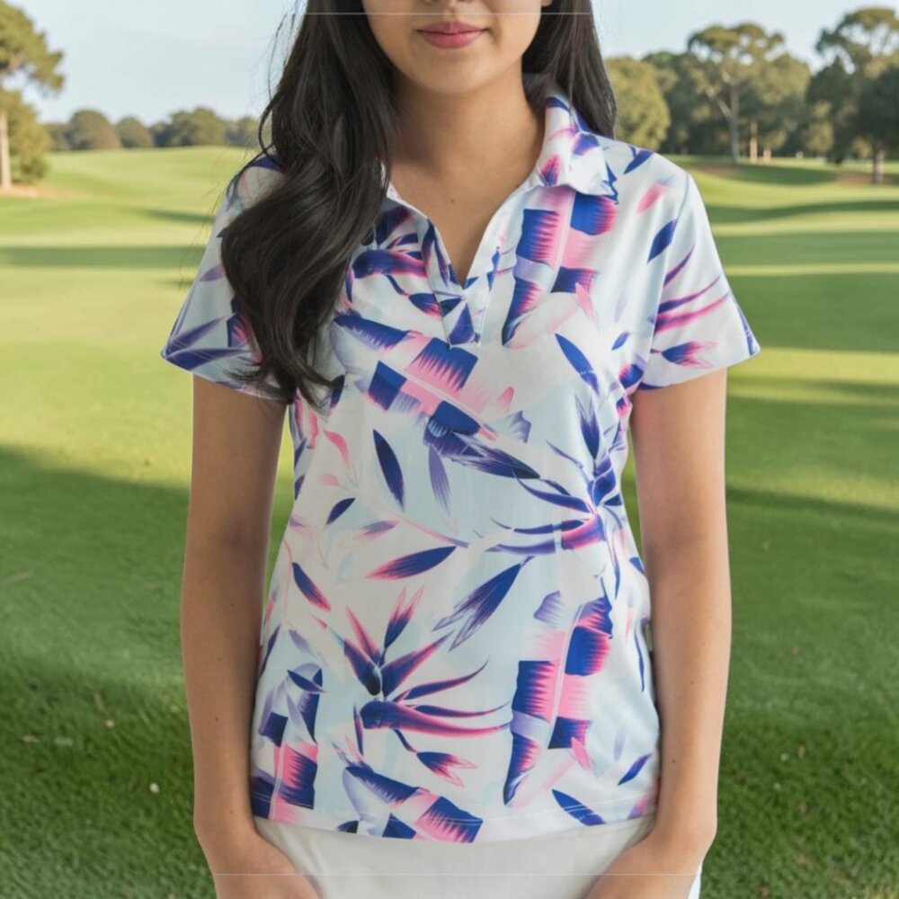 NWT YATTA GOLF (LG) Tropical Twilight Pink/Purple Golf Polo